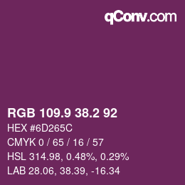 カラーコード: RGB 109.9 38.2 92 | qconv.com