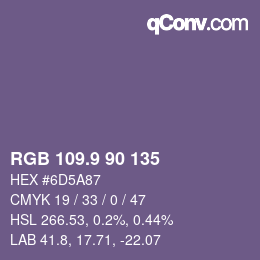 カラーコード: RGB 109.9 90 135 | qconv.com