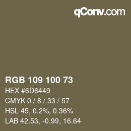 Color code: RGB 109 100 73 | qconv.com