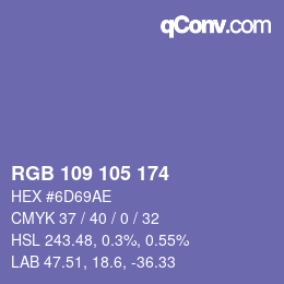 Color code: RGB 109 105 174 | qconv.com