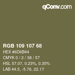 Color code: RGB 109 107 68 | qconv.com