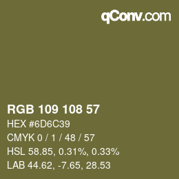 Color code: RGB 109 108 57 | qconv.com