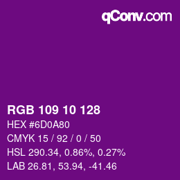Color code: RGB 109 10 128 | qconv.com