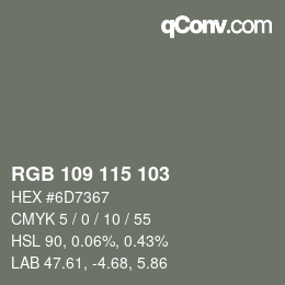 Color code: RGB 109 115 103 | qconv.com