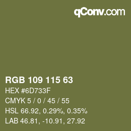 Color code: RGB 109 115 63 | qconv.com