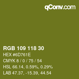 Color code: RGB 109 118 30 | qconv.com