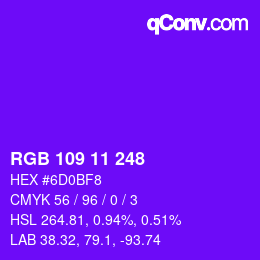 Color code: RGB 109 11 248 | qconv.com