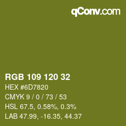 Color code: RGB 109 120 32 | qconv.com