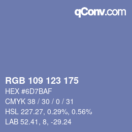Color code: RGB 109 123 175 | qconv.com