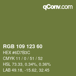 カラーコード: RGB 109 123 60 | qconv.com