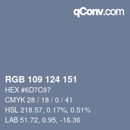 Color code: RGB 109 124 151 | qconv.com