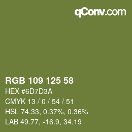カラーコード: RGB 109 125 58 | qconv.com