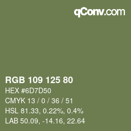 Farbcode: RGB 109 125 80 | qconv.com