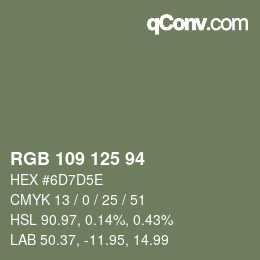 Color code: RGB 109 125 94 | qconv.com