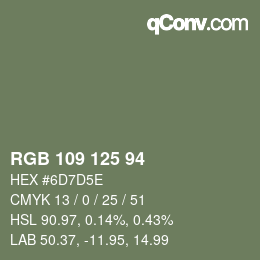 Color code: RGB 109 125 94 | qconv.com