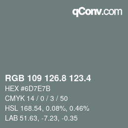 カラーコード: RGB 109 126.8 123.4 | qconv.com