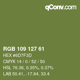Color code: RGB 109 127 61 | qconv.com