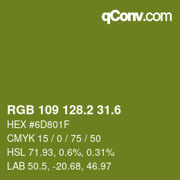 カラーコード: RGB 109 128.2 31.6 | qconv.com