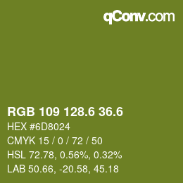カラーコード: RGB 109 128.6 36.6 | qconv.com