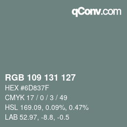 Farbcode: RGB 109 131 127 | qconv.com