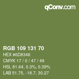 Farbcode: RGB 109 131 70 | qconv.com