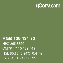 颜色代码: RGB 109 131 80 | qconv.com