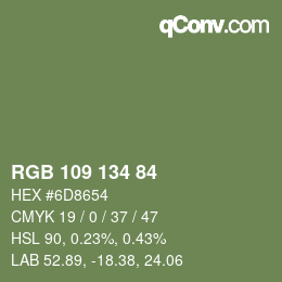 Color code: RGB 109 134 84 | qconv.com