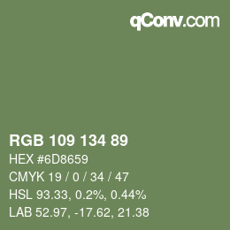 Color code: RGB 109 134 89 | qconv.com