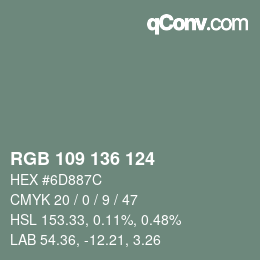 Color code: RGB 109 136 124 | qconv.com