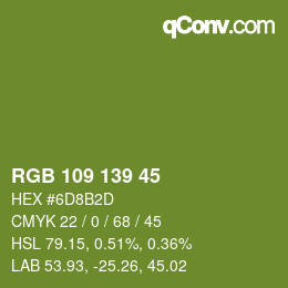 Color code: RGB 109 139 45 | qconv.com