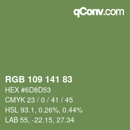 Color code: RGB 109 141 83 | qconv.com