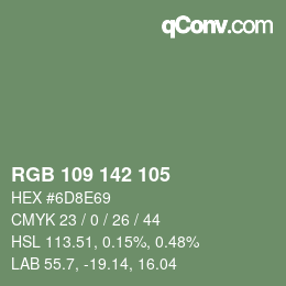 Color code: RGB 109 142 105 | qconv.com