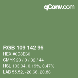 Color code: RGB 109 142 96 | qconv.com