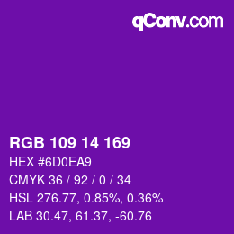 Color code: RGB 109 14 169 | qconv.com