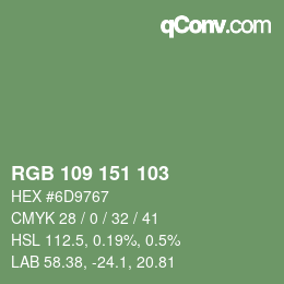 Color code: RGB 109 151 103 | qconv.com