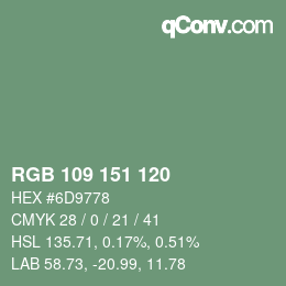 Color code: RGB 109 151 120 | qconv.com