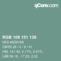 Color code: RGB 109 151 138 | qconv.com