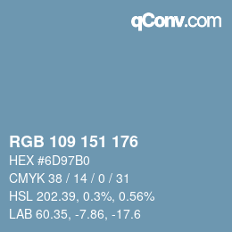Color code: RGB 109 151 176 | qconv.com