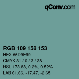 颜色代码: RGB 109 158 153 | qconv.com
