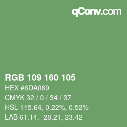 Color code: RGB 109 160 105 | qconv.com