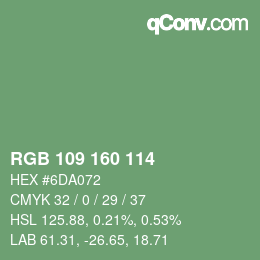 Color code: RGB 109 160 114 | qconv.com