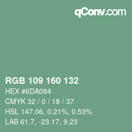 Color code: RGB 109 160 132 | qconv.com