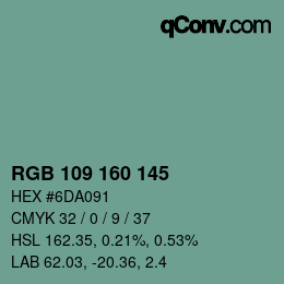 Color code: RGB 109 160 145 | qconv.com