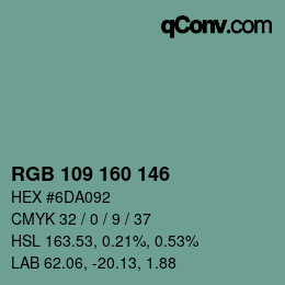 Color code: RGB 109 160 146 | qconv.com