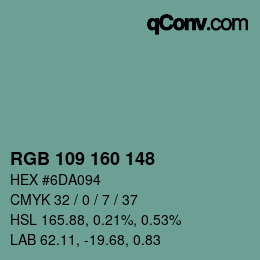 カラーコード: RGB 109 160 148 | qconv.com