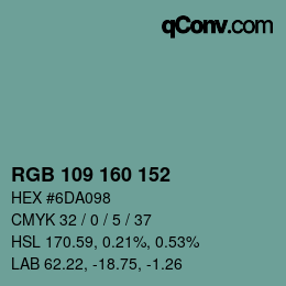 Color code: RGB 109 160 152 | qconv.com