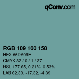 Código de color: RGB 109 160 158 | qconv.com