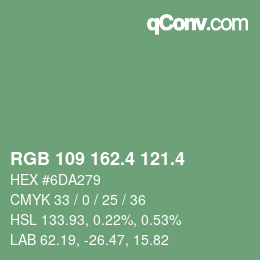 カラーコード: RGB 109 162.4 121.4 | qconv.com