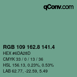 カラーコード: RGB 109 162.8 141.4 | qconv.com