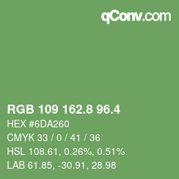 カラーコード: RGB 109 162.8 96.4 | qconv.com